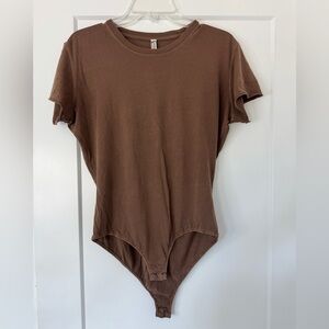 Free People Chocolate Brown Short-Sleeve Ribbed Bodysuit